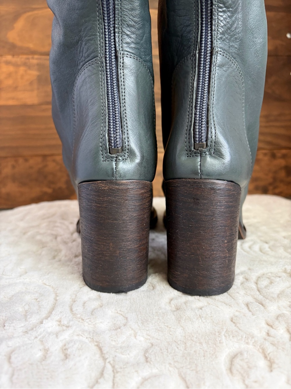 FREE PEOPLE Elle Block Heel Boots Sz 37 US 7 Teal Leather Slouch Leather Boho - Picture 13 of 16